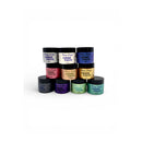 Collection of jars labeled 'Shimmer Paste' in various colours on a white background