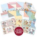 Collection of colorful paper sheets with animal illustrations and a promotional badge.