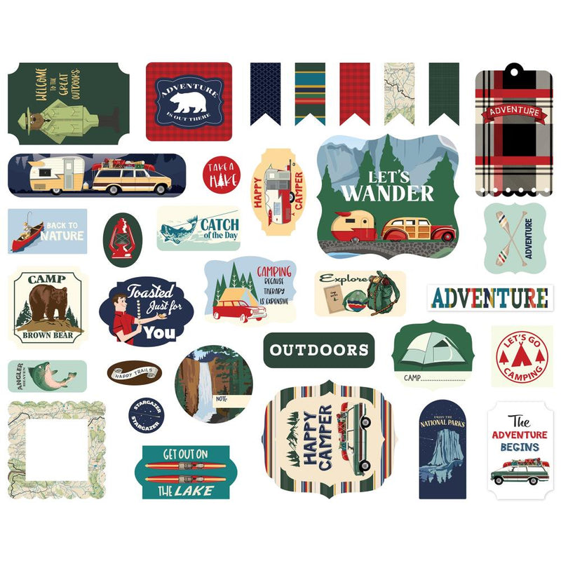 Carta Bella Cardstock Ephemera 33 pack  Icons, Outdoor Adventures*