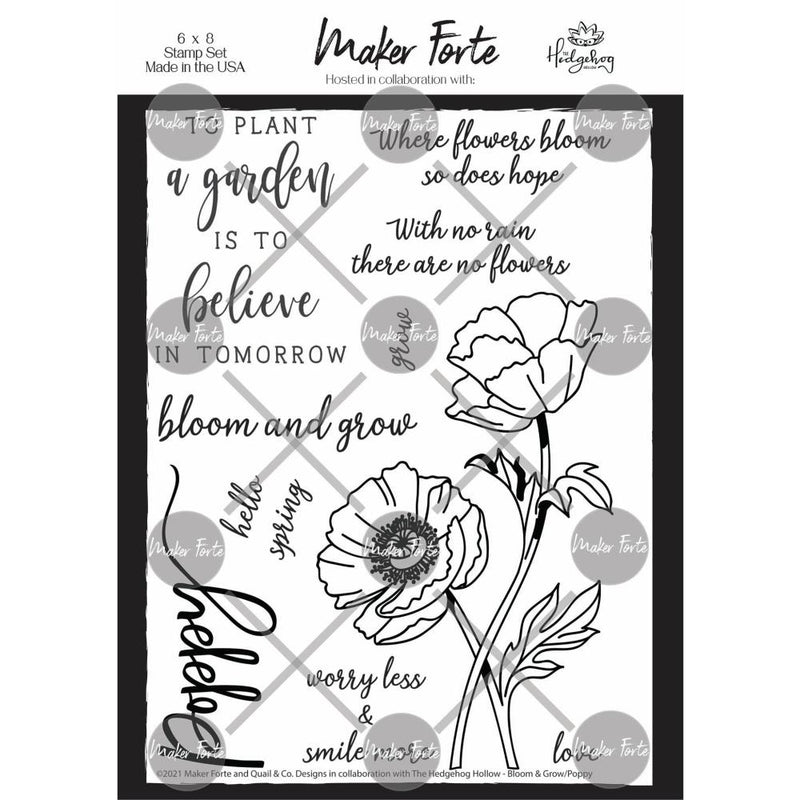 Maker Forte Clear Stamps By Hedgehog Hollow 6"X8" - Bloom & Grow Poppy*