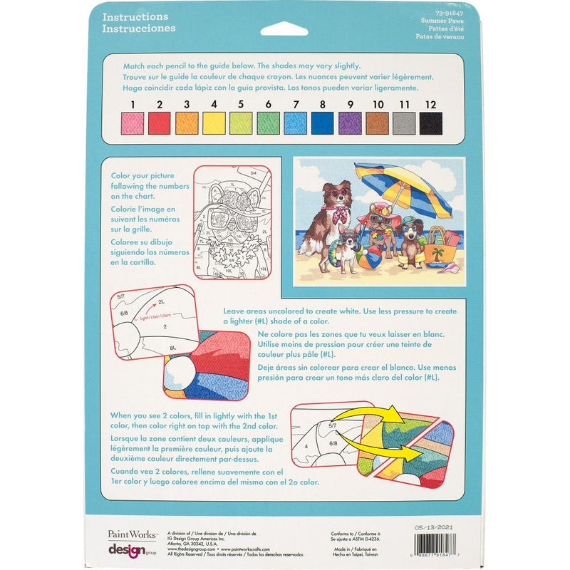 Pencil Works Colour By Number Kit 12"X9" - Summer Paws*