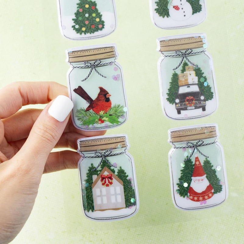 Vicki Boutin Evergreen & Holly Shaker Stickers 6 Pack - Mason Jar*