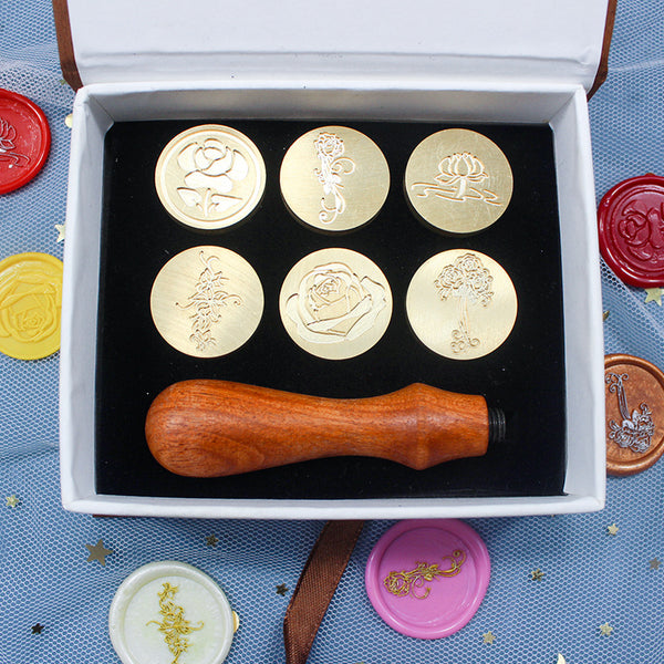 Poppy Crafts Wax Seal Stamp Set Brass Head 6pcs, Wooden Handle #8*