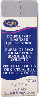 Wrights Double Fold Quilt Binding .875"X3yd - Medium Grey*