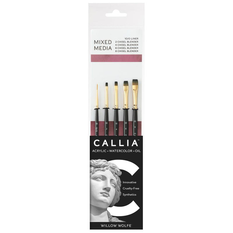 Willow Wolfe Callia Artist Mixed Media Blending Brush Set Liner and Chisel Blenders