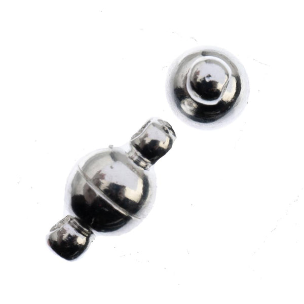 John Bead Round Magnetic Clasp 6x6.5mm 2 Pairs Silver