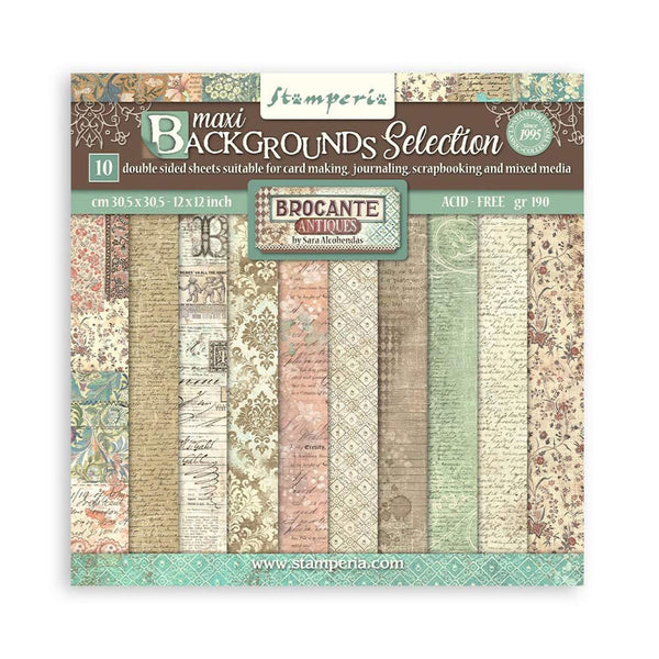 Stamperia Double-Sided Paper Pad 12"x 12" 10/Pkg - Maxi Background Selection - Brocante Antiques*