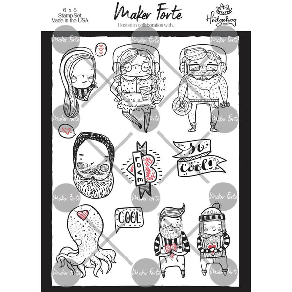 Maker Forte Clear Stamps By Hedgehog Hollow 6in x 8in - Hipster Valentines*