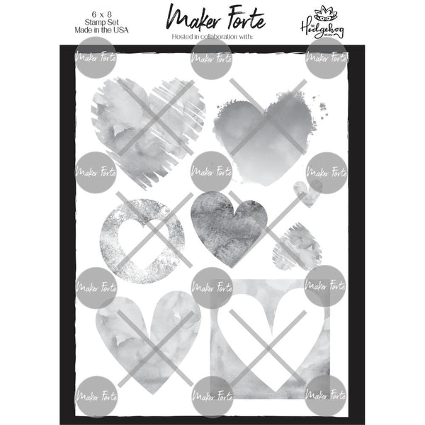 Maker Forte Clear Stamps By Hedgehog Hollow 6in x 8in - Watercolour Hearts*