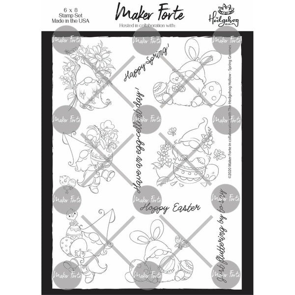 Maker Forte Clear Stamps By Hedgehog Hollow 6"X8" - Spring Gnomes*