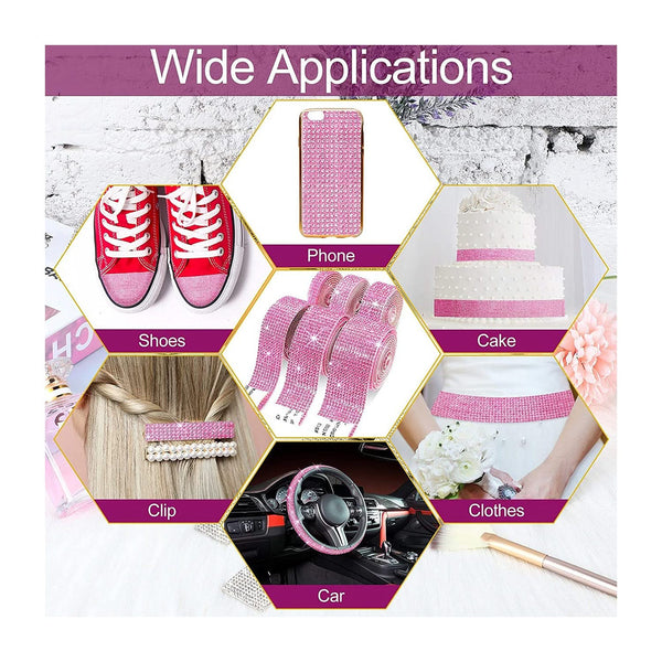 Poppy Crafts Self-adhesive Diamond Rhinestone Ribbon - Pink 4 Pack*