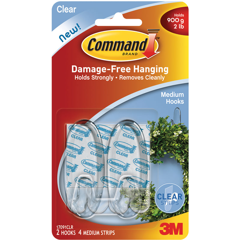 Command Medium Hooks, Clear - 2 Hooks & 4 Strips*