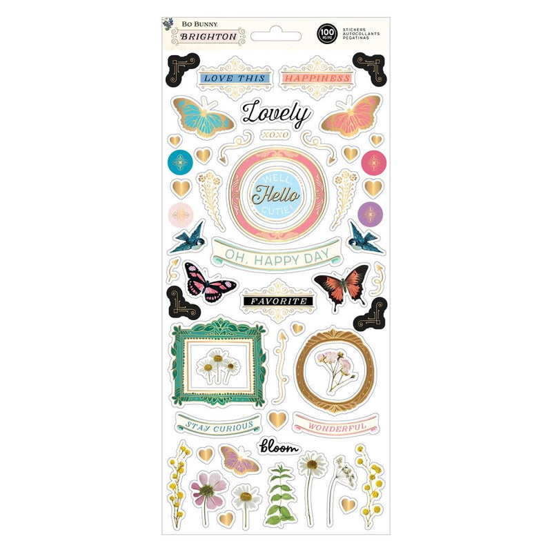 BoBunny Brighton Stickers 6"X12" Sheet 100-pack with Gold Foil*