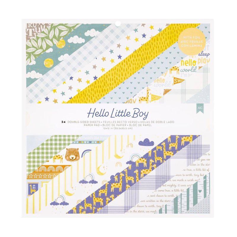 American Crafts Double-Sided Paper Pad w/Gold Foil 12"x 12" 24/Pkg - Hello Little Boy