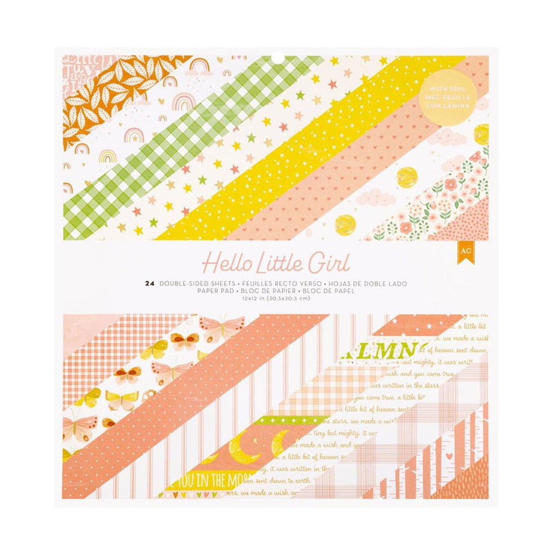 American Crafts Double-Sided Paper Pad w/Gold Foil 12"x 12" 24/Pkg - Hello Little Girl*