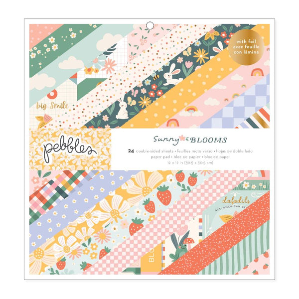 Pebbles Double-Sided Paper Pad w/Gold Foil 12"x 12" 24/Pkg - Sunny Bloom