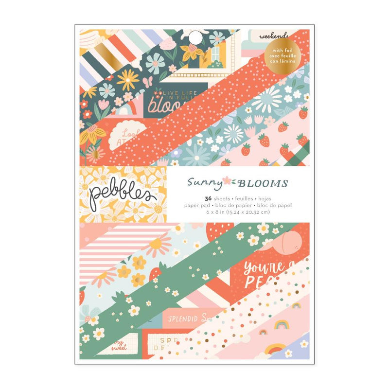 Pebbles Double-Sided Paper Pad w/Gold Foil 6"x 8" 36/Pkg - Sunny Bloom*