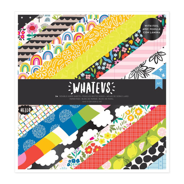 American Crafts Double-Sided Paper Pad w/Black Foil 12"x 12" 24/Pkg - Whatevs