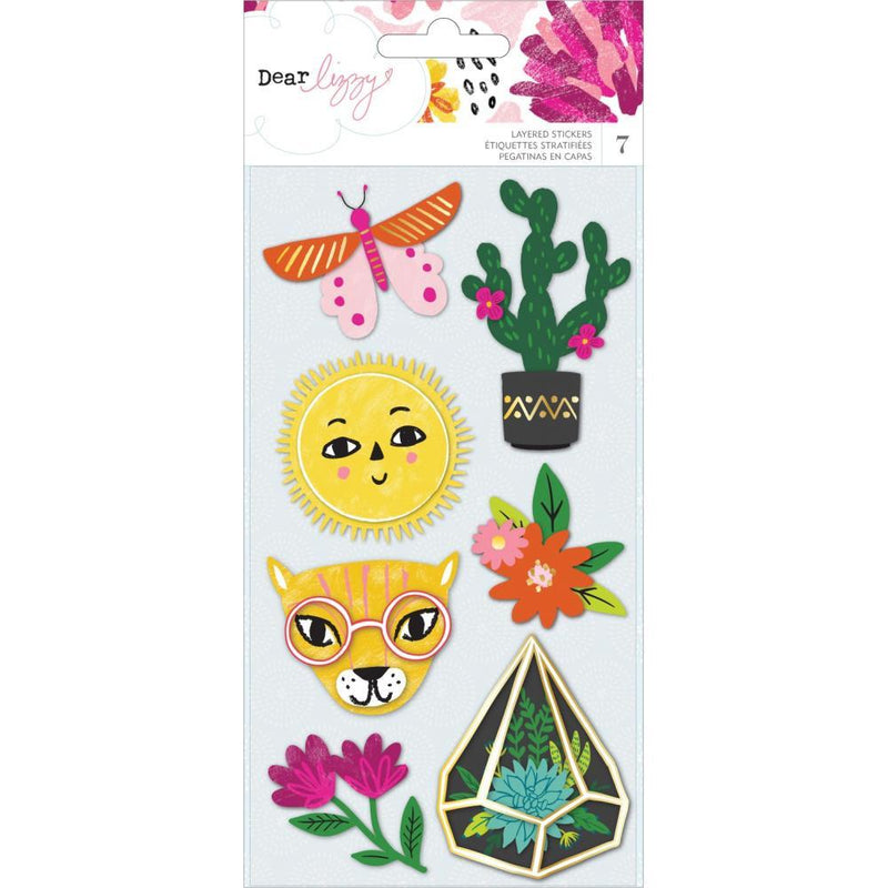 Dear Lizzy New Day Layered Stickers 7 pack Icons with Matte Gold Foil Accents