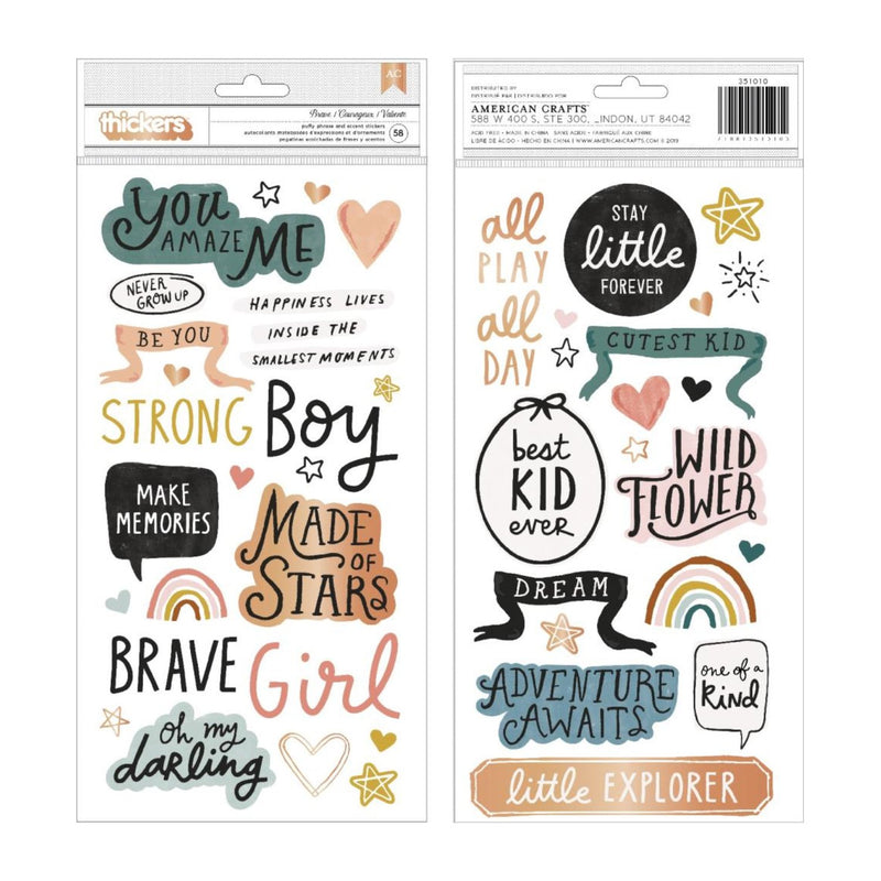 Crate Paper Magical Forest Thickers Stickers 58 pack - Brave Phrase/Puffy