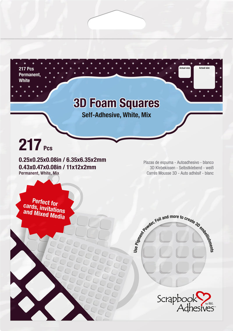 Scrapbook Adhesives 3D Foam Squares Variety Pack 217/Pkg White (63) .5"X.5", (154) .25"X.25"