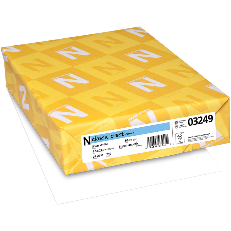 Neenah Classic Crest 80lb (216gsm) Cardstock 8.5x11 Inch 250 Sheets - Solar White FULL PACK*