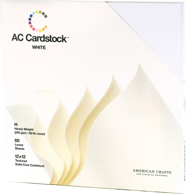 American Crafts Textured Cardstock Pack 12"X12" 60/Pkg - Solid White