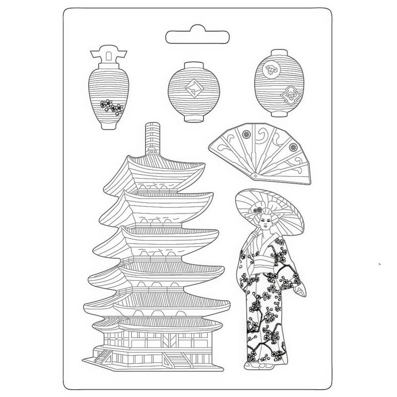 Stamperia Soft Maxi Mould 8.5"X11.5" Pagoda, Sir Vagabond In Japan*