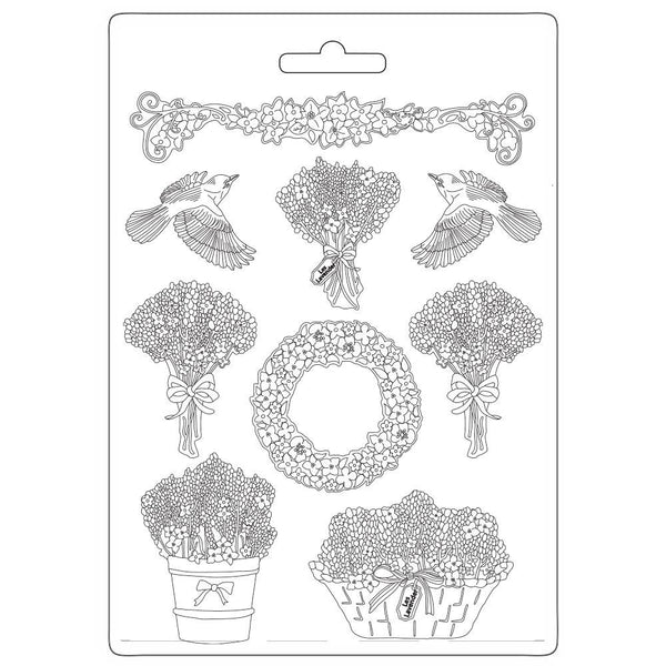 Stamperia Soft Maxi Mould 8.5"X11.5" - Garlands & Bouquets, Provence