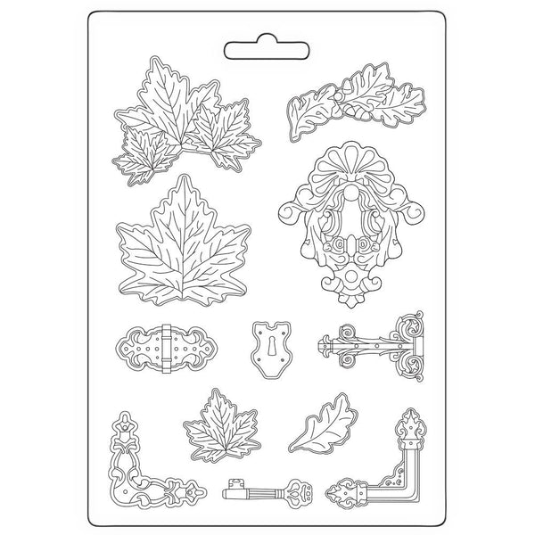 Stamperia Soft Maxi Mould 8.5"X11" (21.5cm x 28cm) Magic Forest Leaves & Locks*