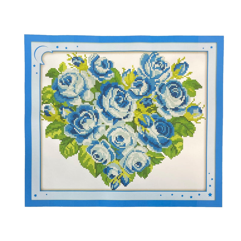 Poppy Crafts Cross-Stitch Kit 49 - Rose Heart - Blue*
