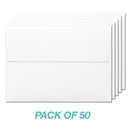 Pack of 50 white envelopes on a white background