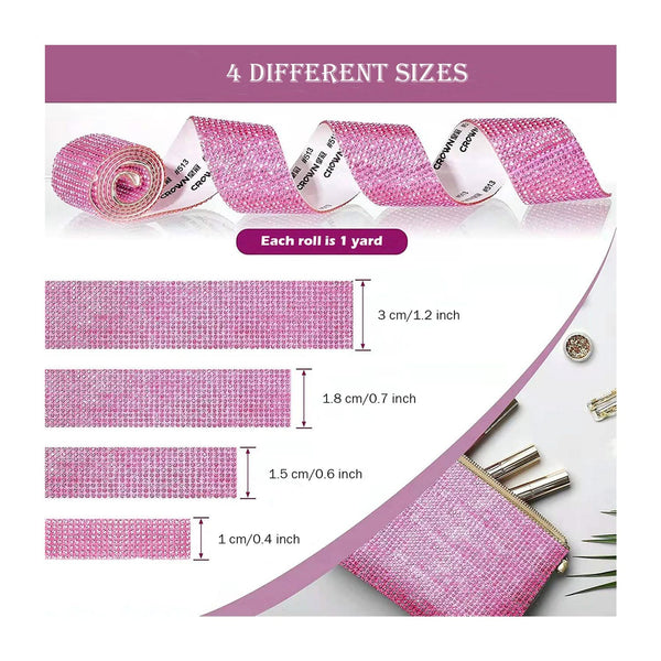 Poppy Crafts Self-adhesive Diamond Rhinestone Ribbon - Pink 4 Pack*