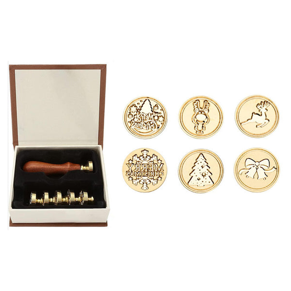 Poppy Crafts Wax Seal Stamp Set Brass Head 6pcs, Wooden Handle #6 - Christmas Edition*