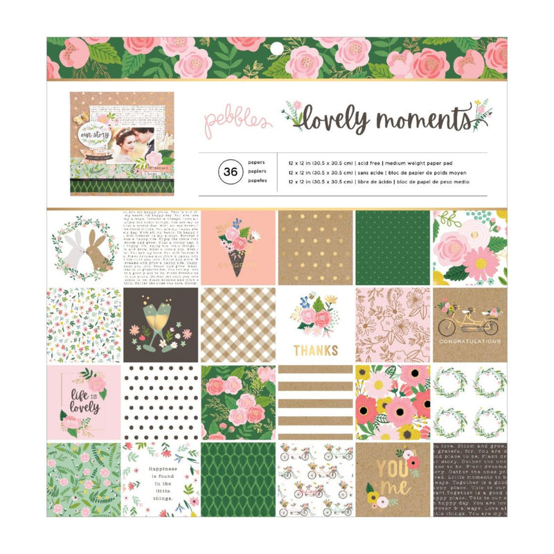 Pebbles Single-Sided Paper Pad 12in x 12in 36 Pack - Lovely Moments*