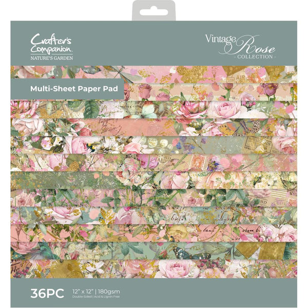 Nature's Garden Vintage Rose Paper Pad 12"X12"