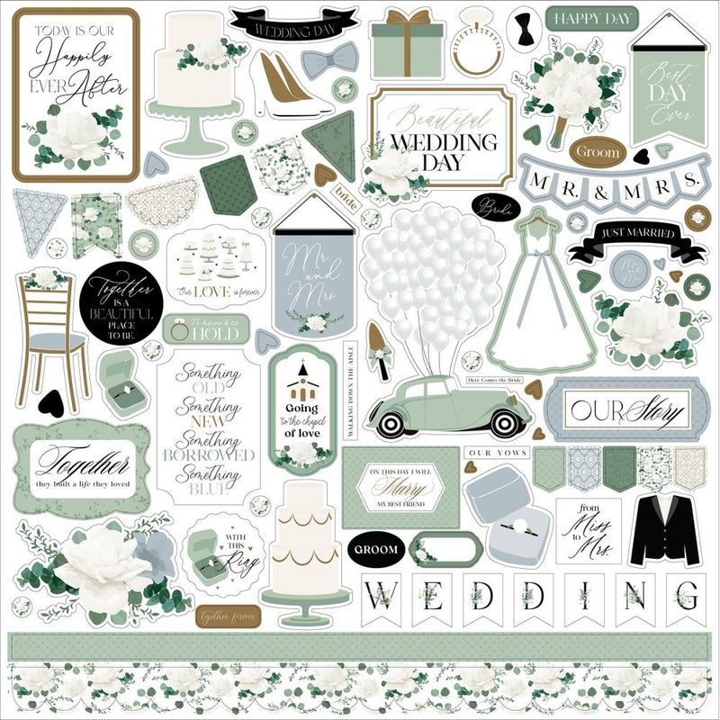 Echo Park Elements Cardstock Stickers 12"X12" Wedding Bells