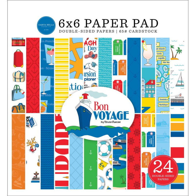 Carta Bella Double-Sided Paper Pad 6"x 6" 24 pack - Bon Voyage*