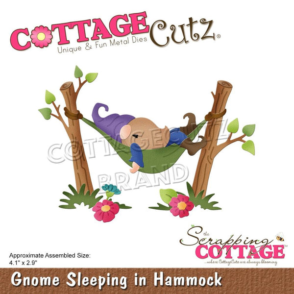 CottageCutz Dies - Gnome Sleeping In Hammock 4.1"x 2.9"*