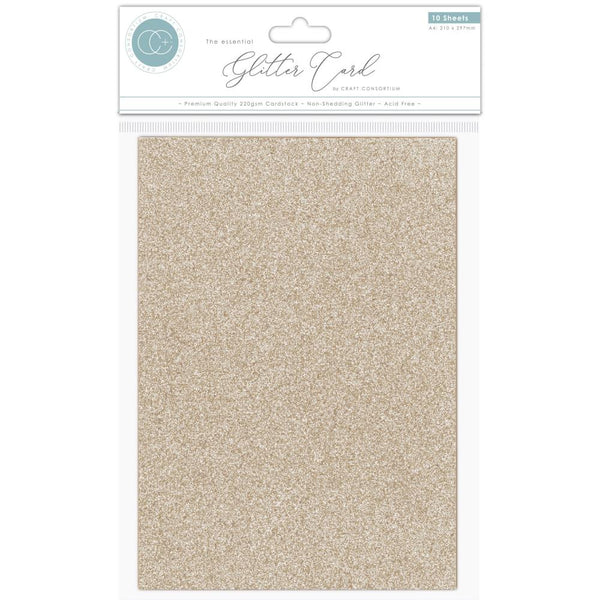 Craft Consortium The Essential Glitter Cardstock A4 (10-pack)  - Champagne*