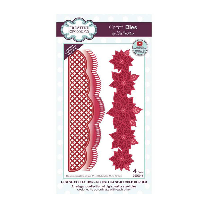 Creative Expressions Craft Dies By Sue Wilson - Festive Collection - Poinsettia Scalloped Border*