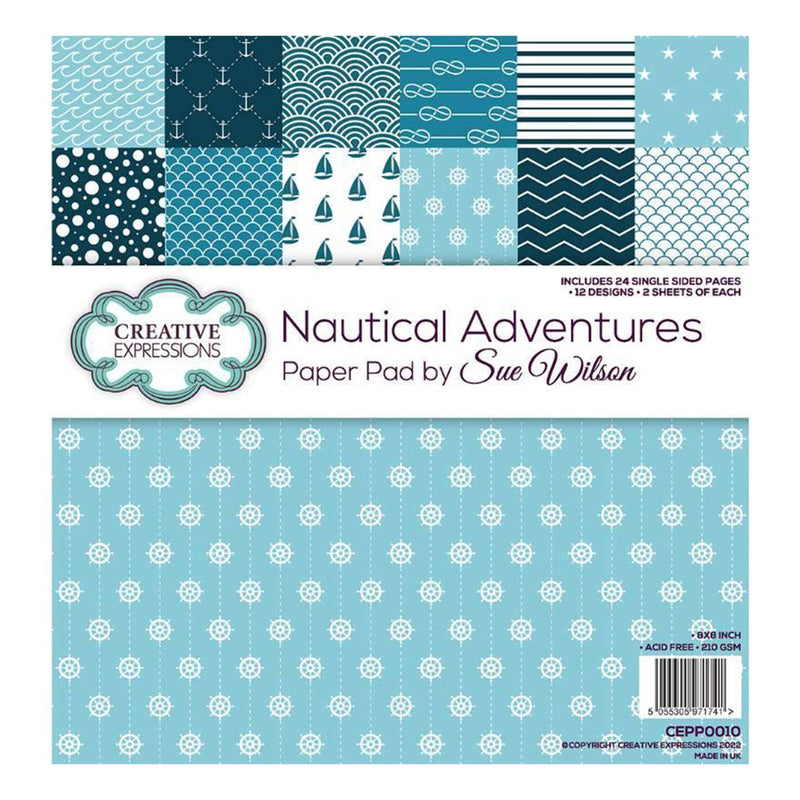 Creative Expressions Single-Sided Paper Pad By Sue Wilson 8"x 8" 24 Pack - Nautical Adventure*