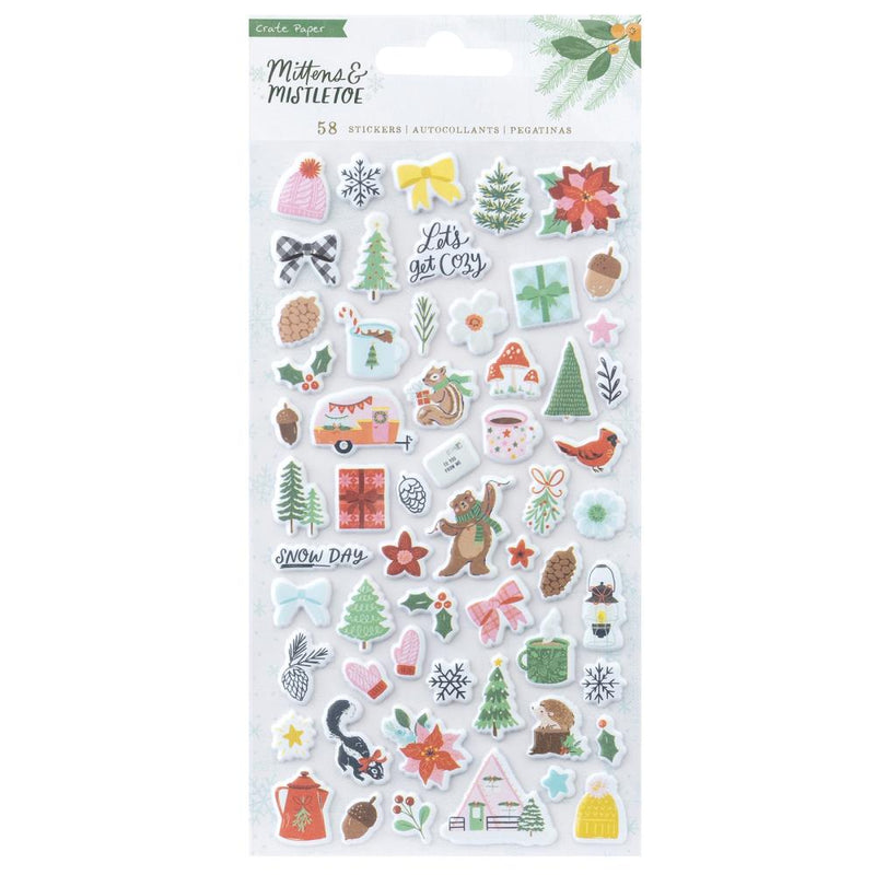 Crate Paper Mittens & Mistletoe Puffy Stickers 58 pack*