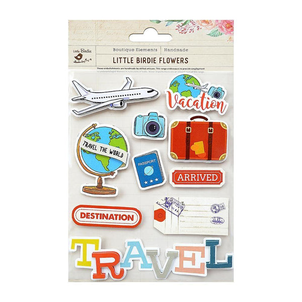 Little Birdie Travel Sticker Embellishment 10 pack  Travel