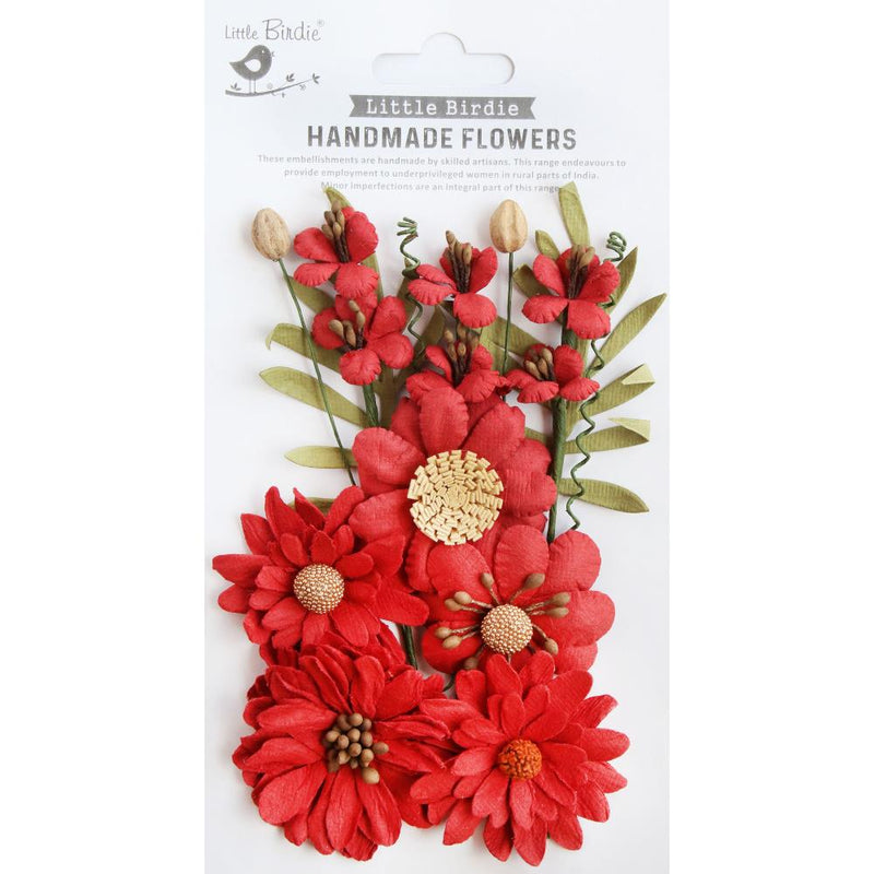 Little Birdie Heleen Paper Flowers 12/Pkg Cardinal Red*