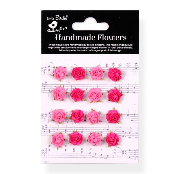 Little Birdie Beaded Micro Roses Paper Flowers 16/Pkg Precious Pink