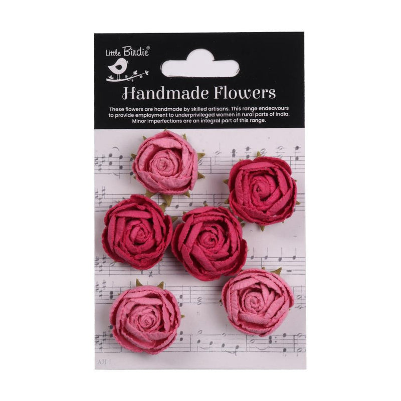 Little Birdie English Roses Paper Flowers 6/Pkg Precious Pink*