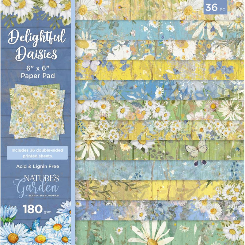 Crafter's Companion Nature's Garden double-sided paper pad 6"X6" 36-pack -  Delightful Daisies*