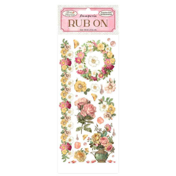 Stamperia Rub-On 4"x 8.5" - Rose Parfum - Flowers & Garland