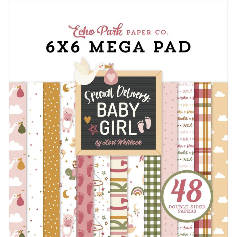 Echo Park Double-Sided Mega Paper Pad 6"x6" 48/Pkg Special Delivery Baby Girl Cardmakers